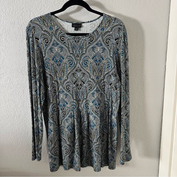 J Jill Wearever Collection Printed Long Sleeve Top - Picture 1 of 6